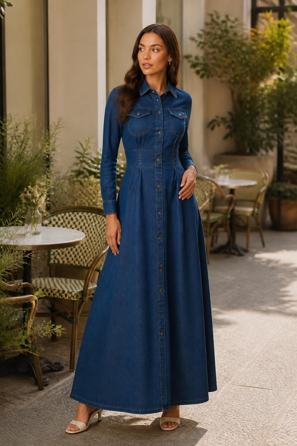 Amelia | Denim Dress with Long Sleeves, Women's Jean Style