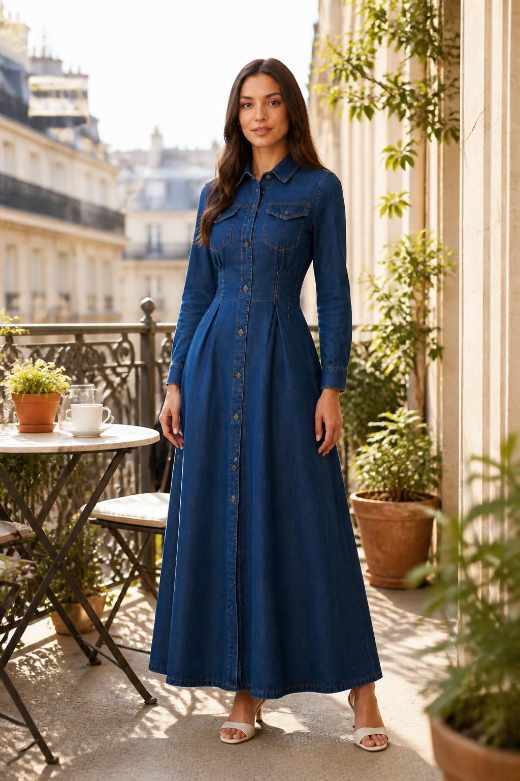Amelia | Denim Dress with Long Sleeves, Women's Jean Style