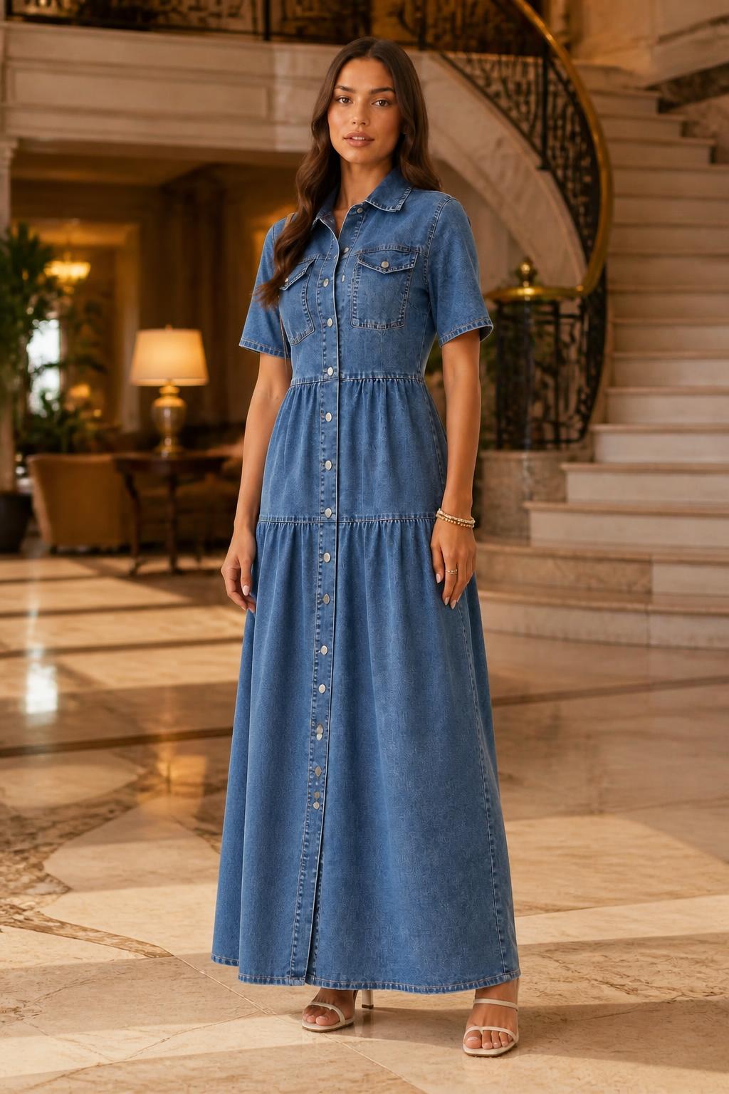Sophia | Button Up Dress for Women, Denim with Structured Shoulders
