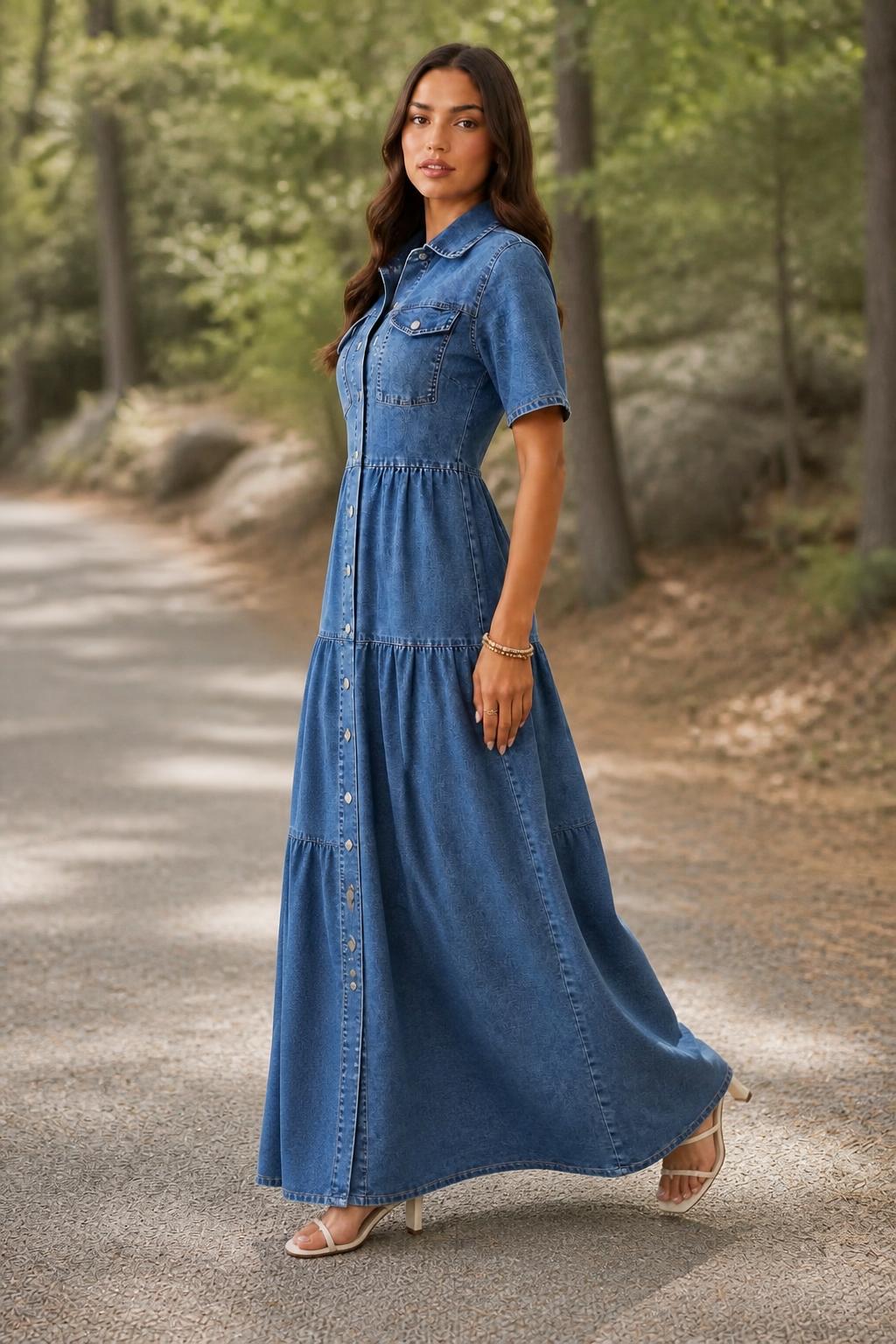 Sophia | Button Up Dress for Women, Denim with Structured Shoulders