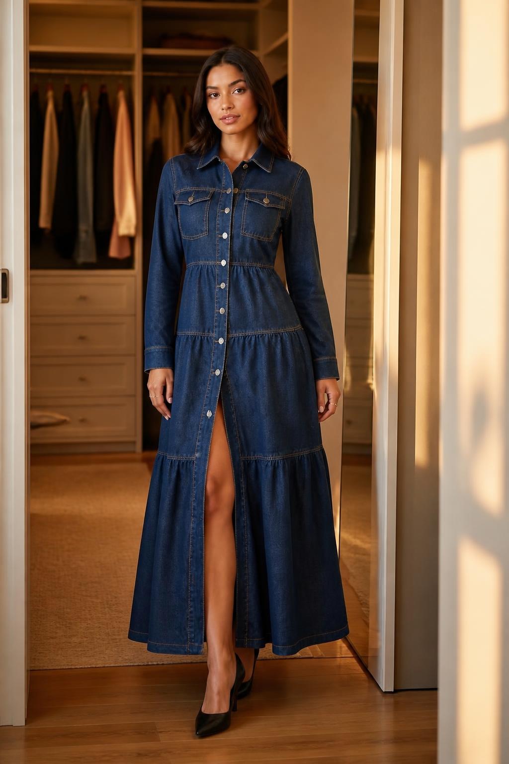 Sophia | Denim Jacket Dress, Long-Sleeve for Women