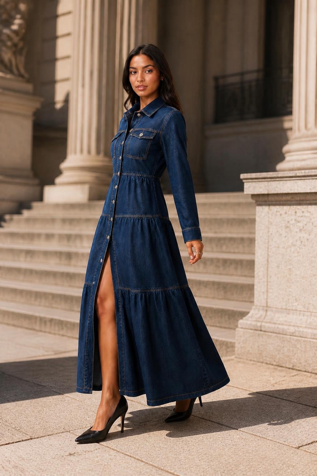 Sophia | Denim Jacket Dress, Long-Sleeve for Women