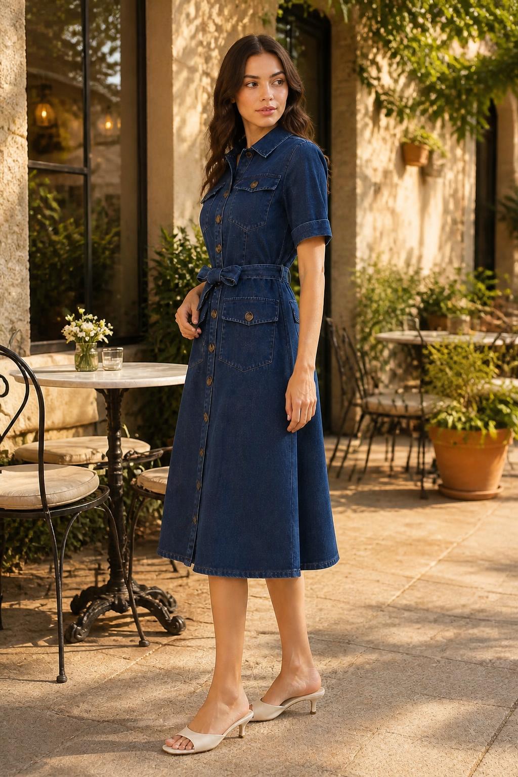 Eliana | Jean Dress for Women, Sleek with Straps, Buttons and Pockets