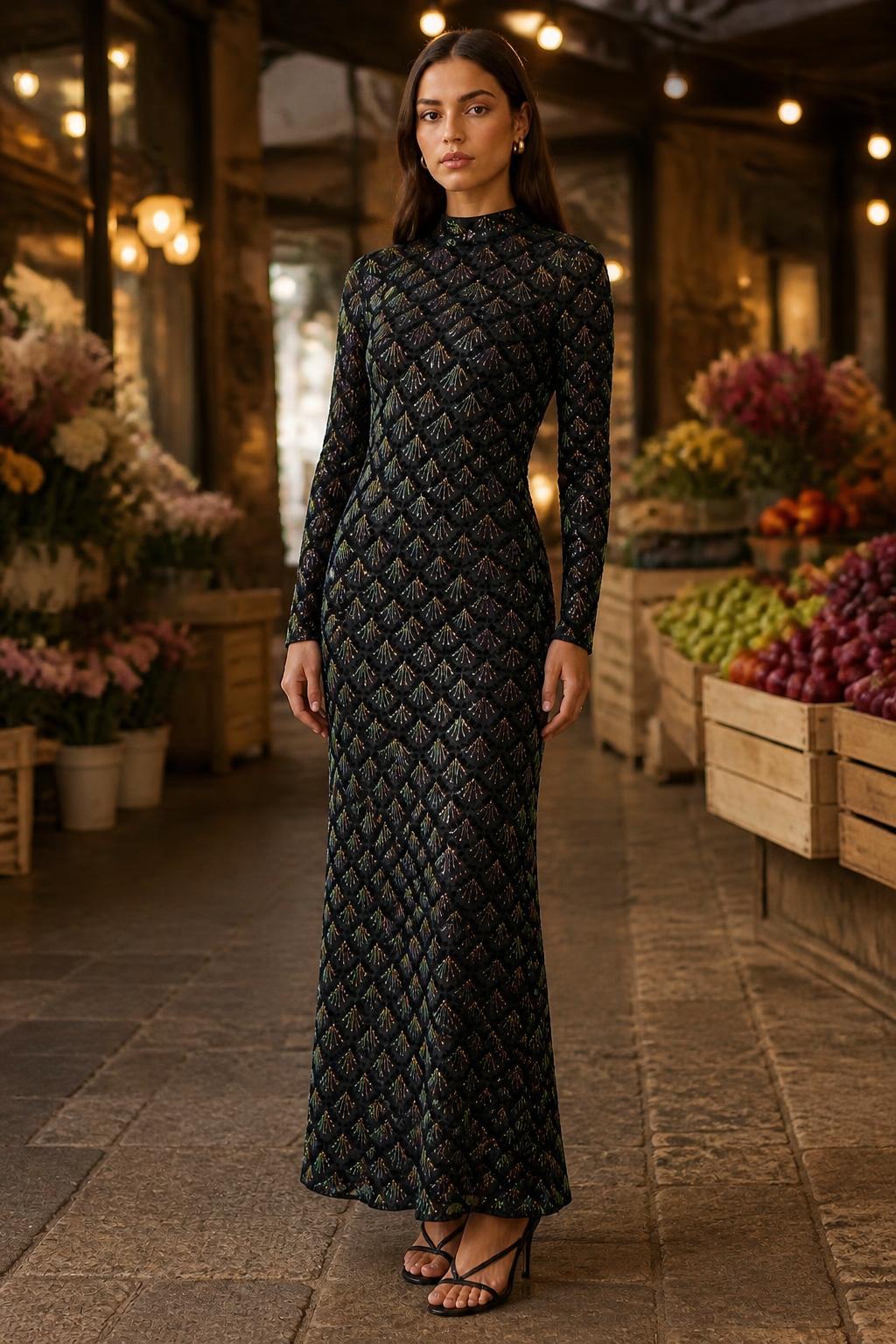 Sofia | Sparkly Dress, Round Neck Long Sleeve Sequin Bodycon