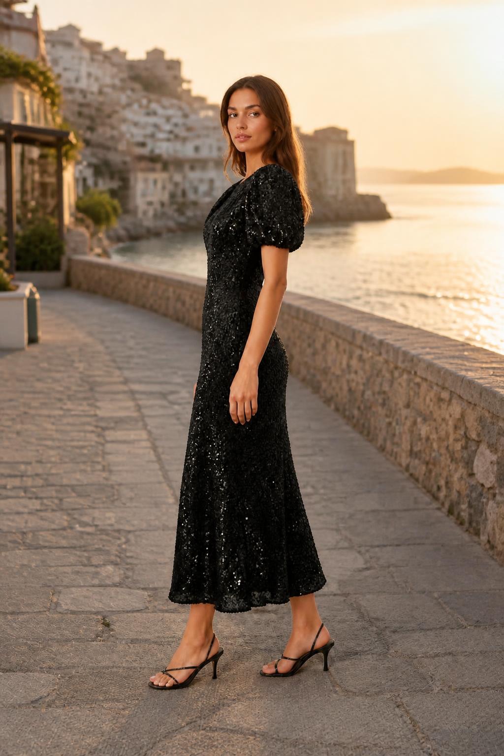 Olivia | Puff Sleeve Dress, Elegant Sequin Evening Style