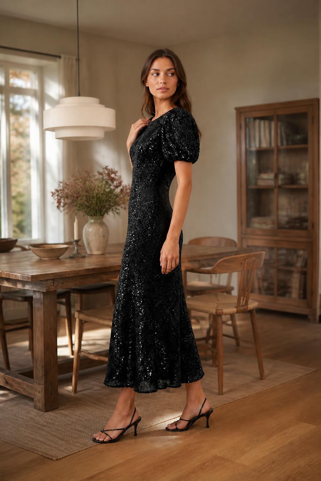 Olivia | Puff Sleeve Dress, Elegant Sequin Evening Style