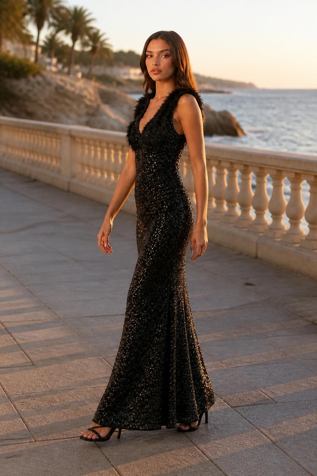 Amelia | Sequin Mini Dress, V-Neck Bodycon Club Style
