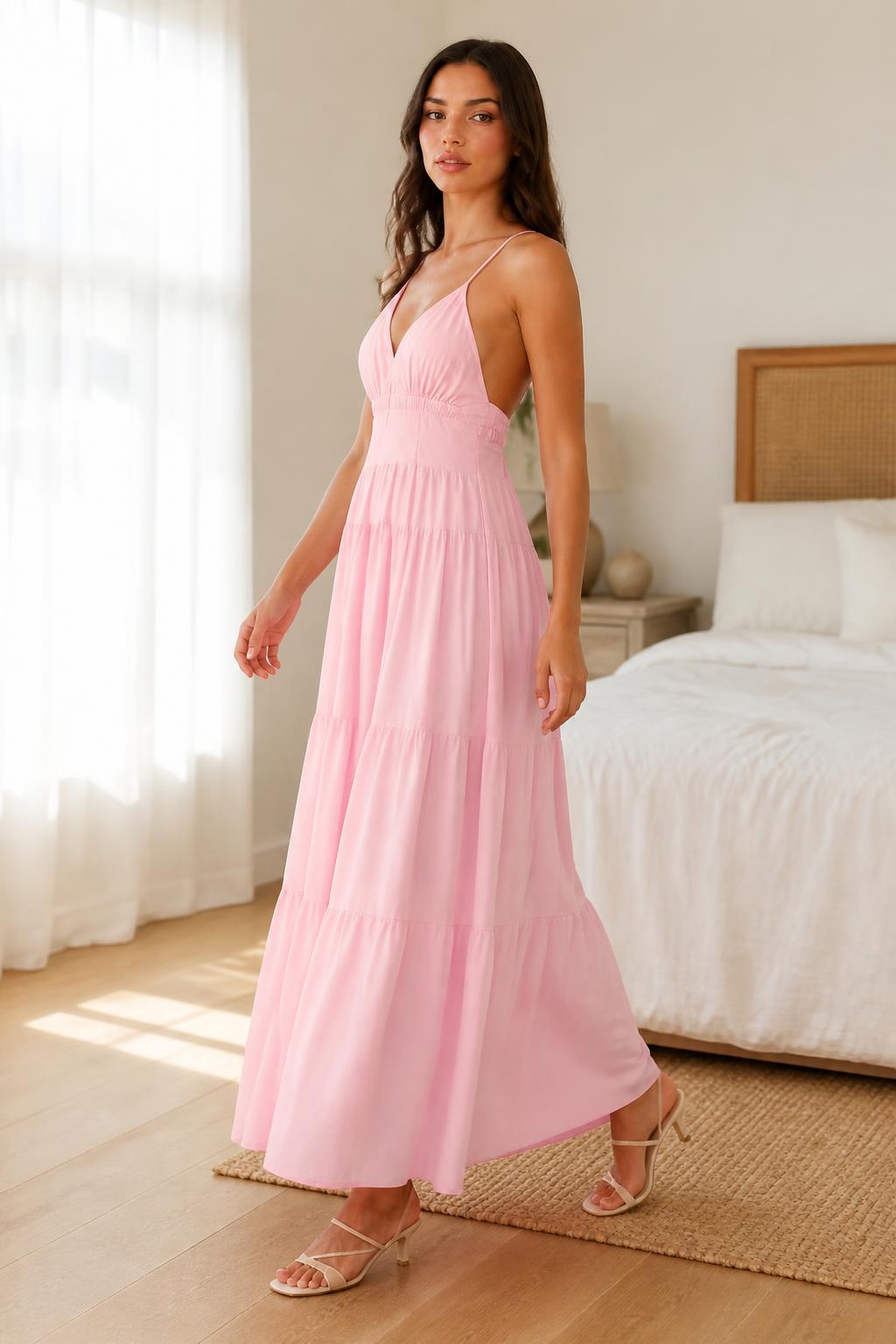 Sofia | Cami Dress, Solid Tie-Strap Layered A-Line