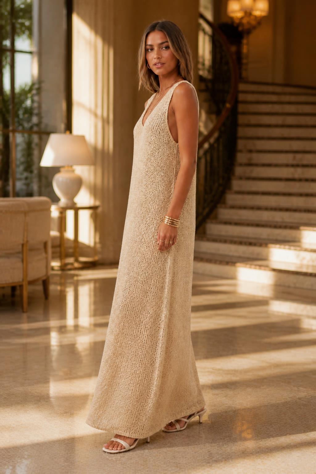 Emma | Beach Cover Up Dress, Long V-Neck Sleeveless with Cut-Outs