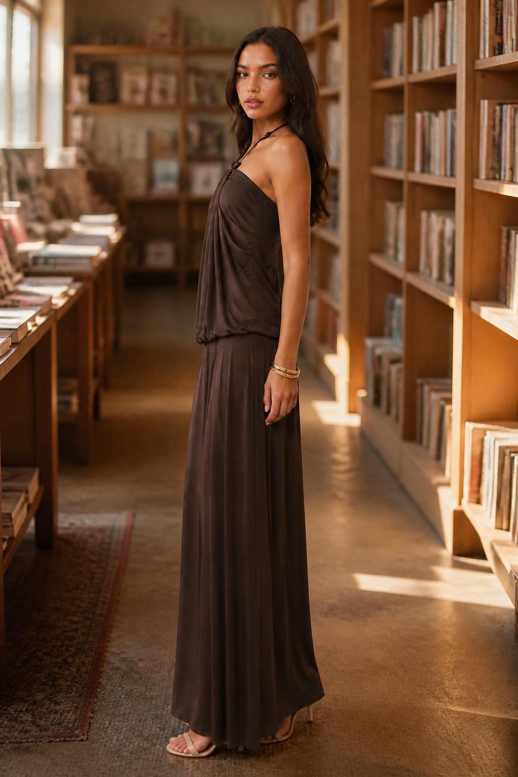Mia | Brown Mini Dress, Bohemian Bodycon in Coffee Brown