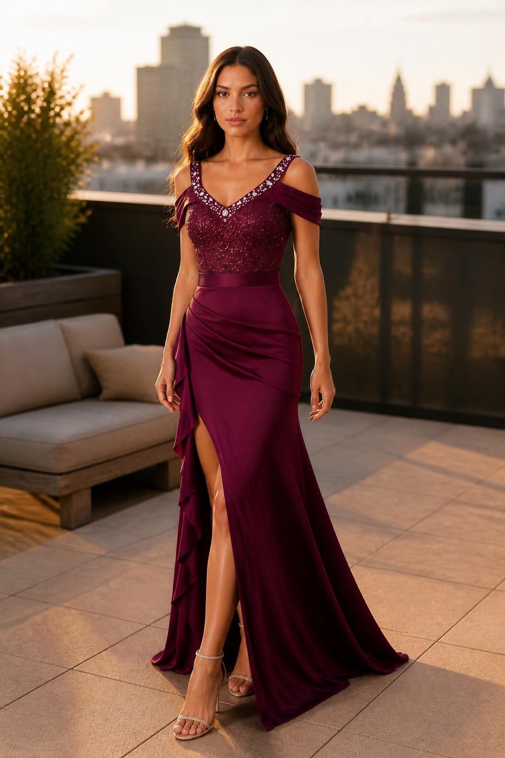 Emma | Sparkly Formal Dresses, V-Neck Off-Shoulder Sequin Evening Gown
