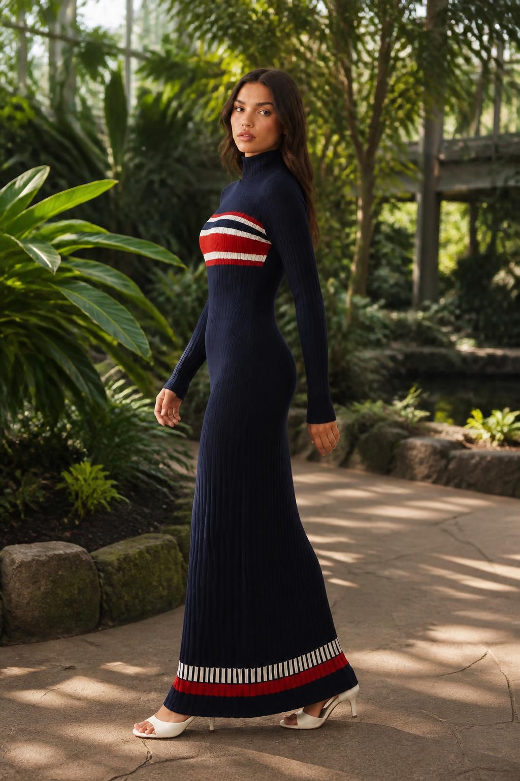 Olivia | Turtleneck Dress, Striped Long-Sleeve Slim Fit