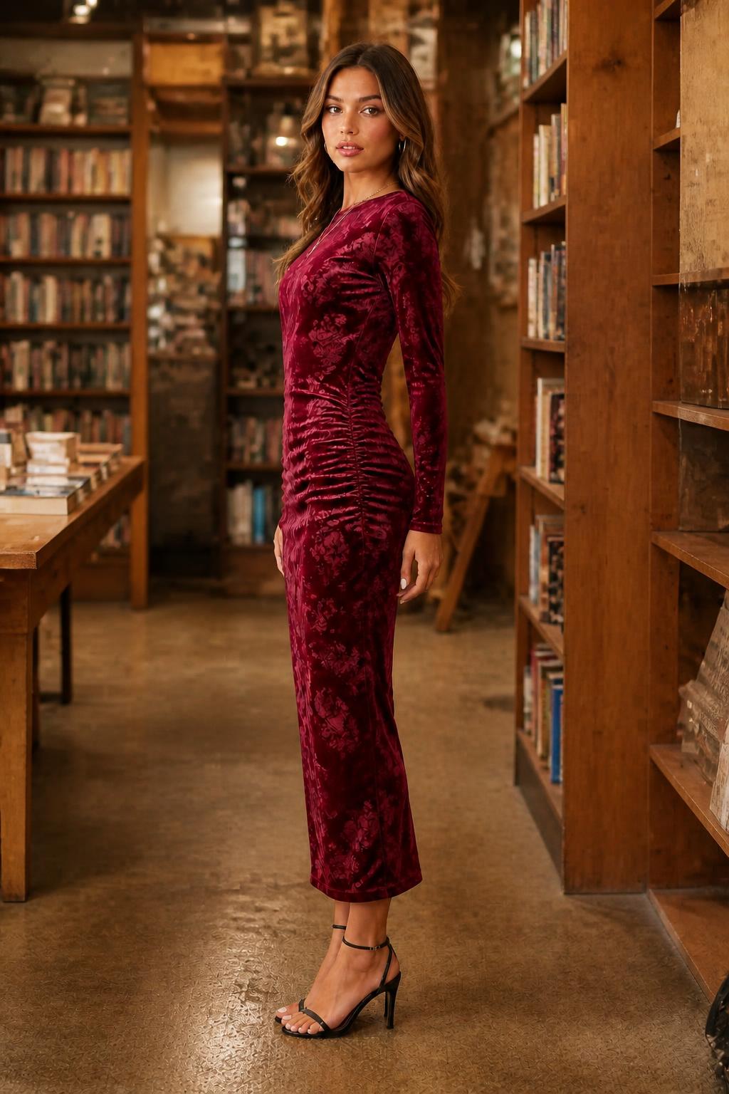 Isabella | Ruched Dress, Off-Shoulder Pleated Velvet