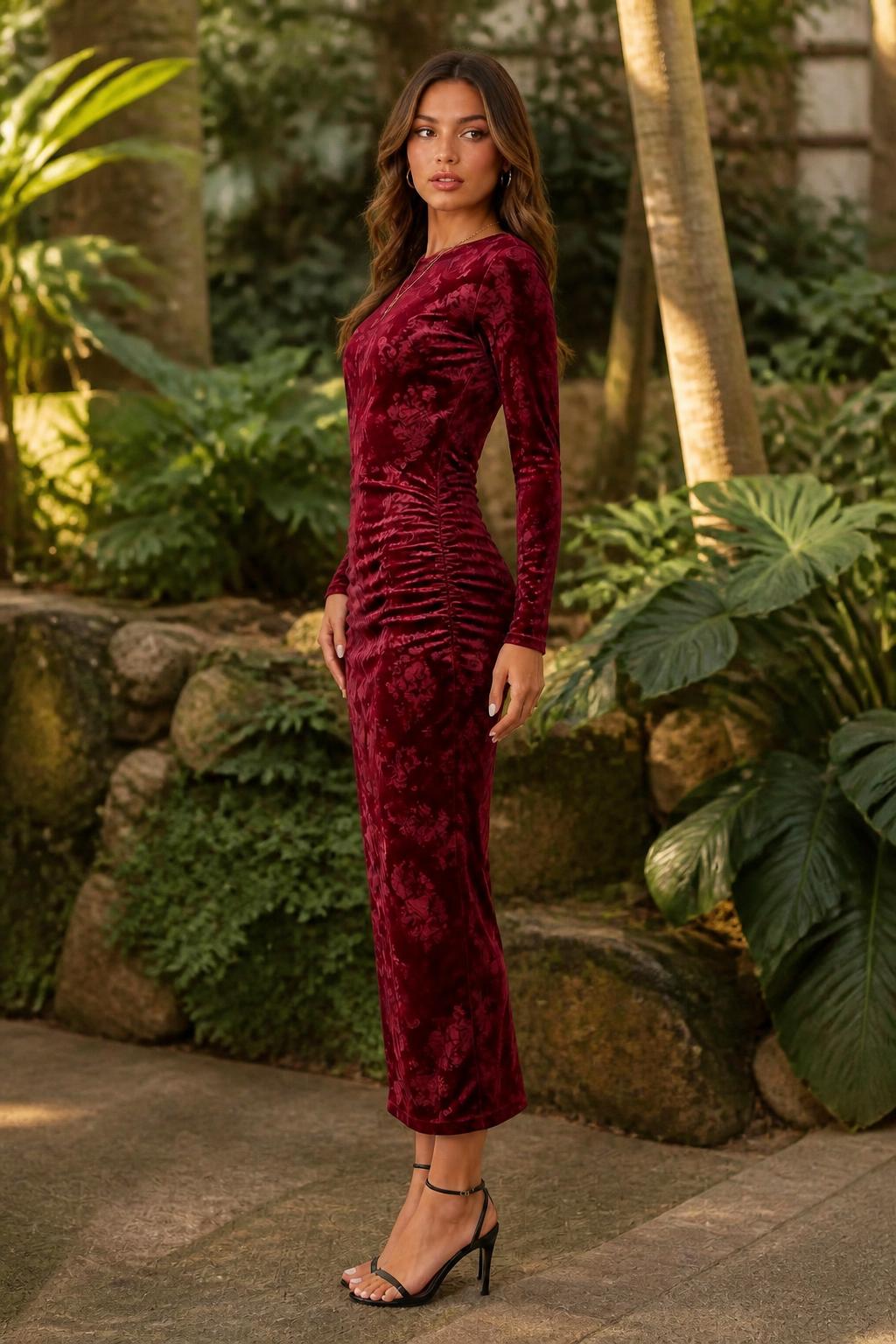 Isabella | Ruched Dress, Off-Shoulder Pleated Velvet